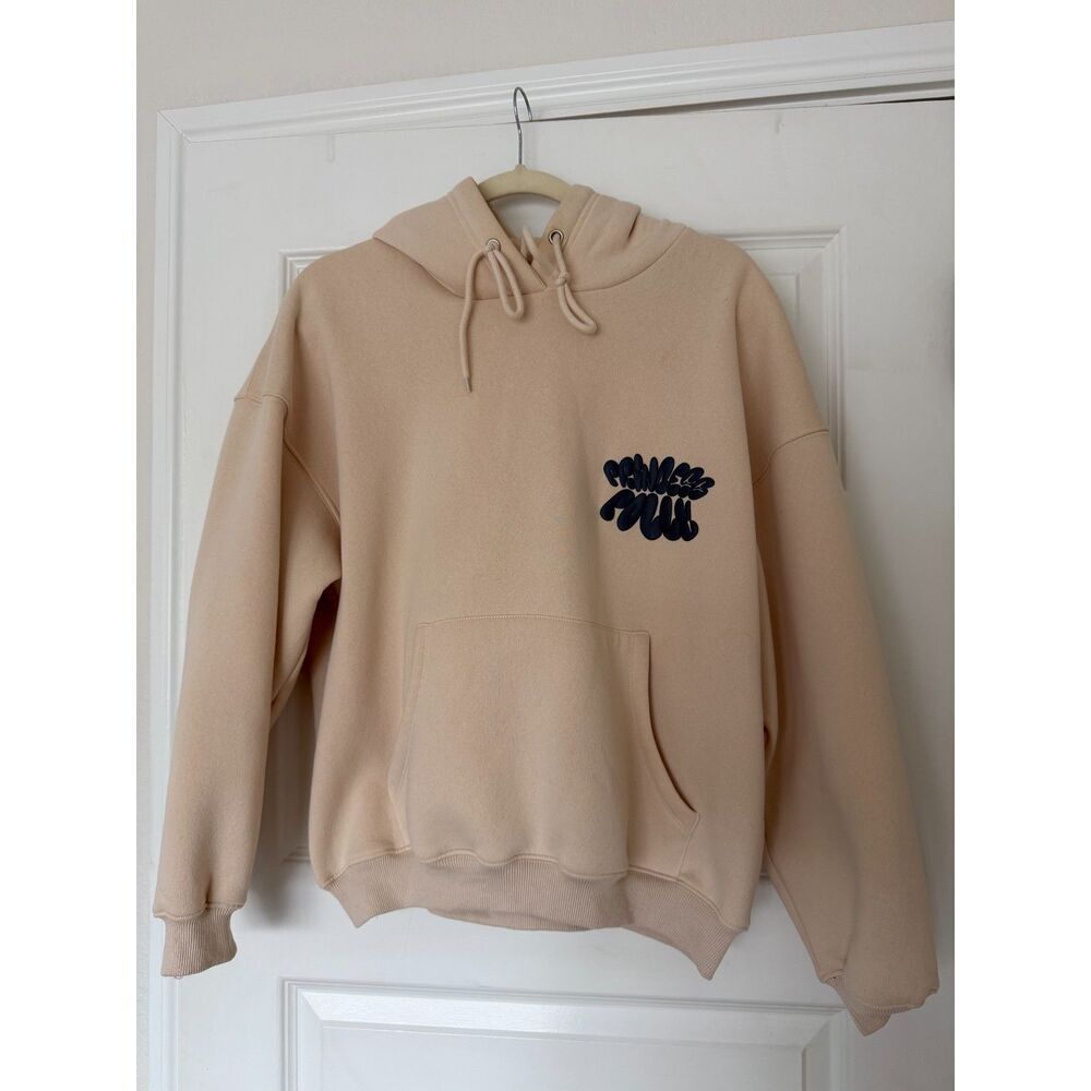 Princess Polly Bubble Letter Logo Hoodie Tan Dark Teal Soft Fleece US 4